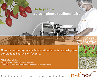Nat'Inov, vegetal extraction, formulation and manufacture of food supplements